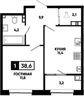 Планировка 1-к.кв