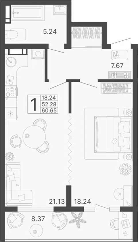 Планировка 1-к.кв