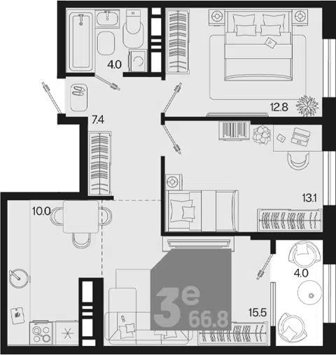 Планировка 3Е-к.кв
