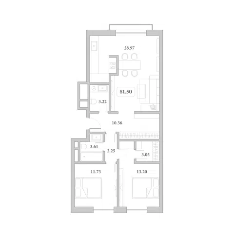 Планировка 3Е-к.кв