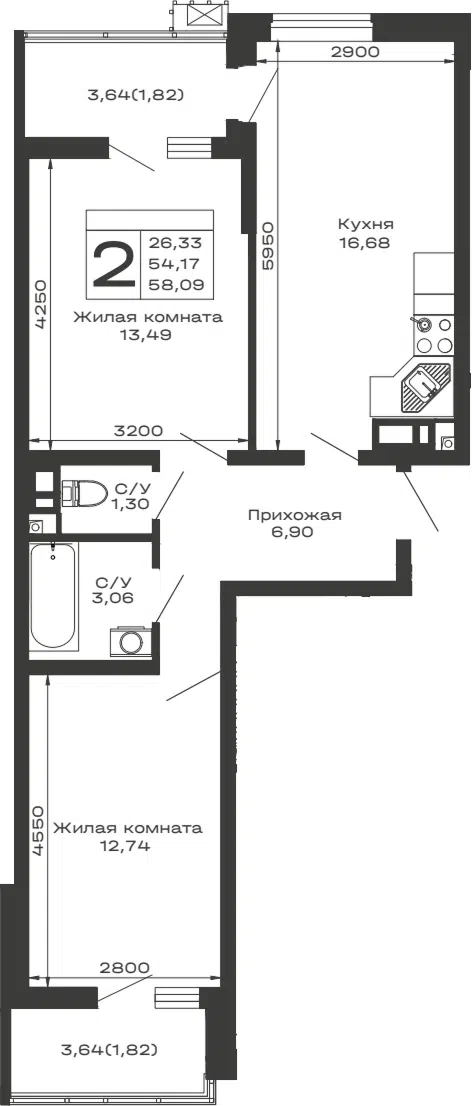 Планировка 2-к.кв