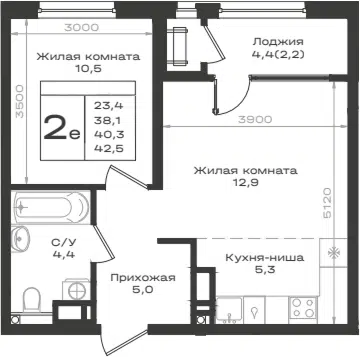 Планировка 2Е-к.кв