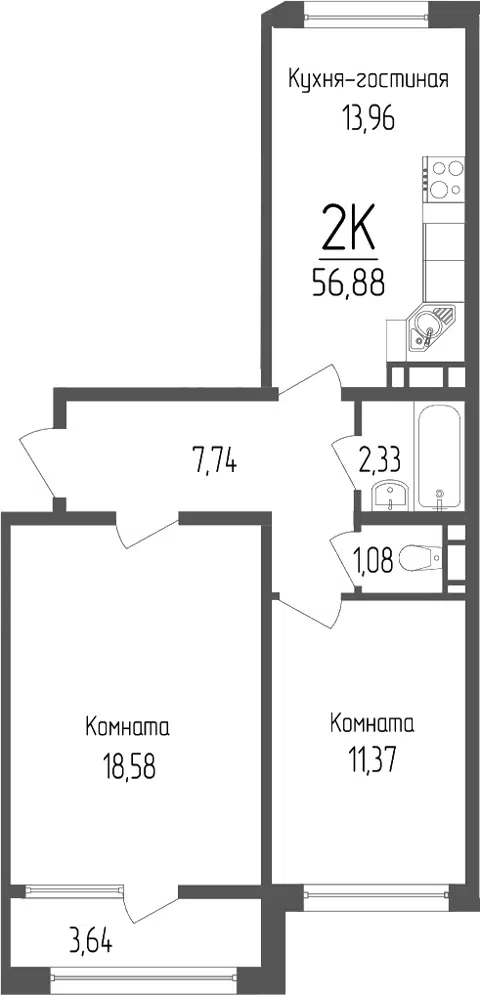 Планировка 2-к.кв