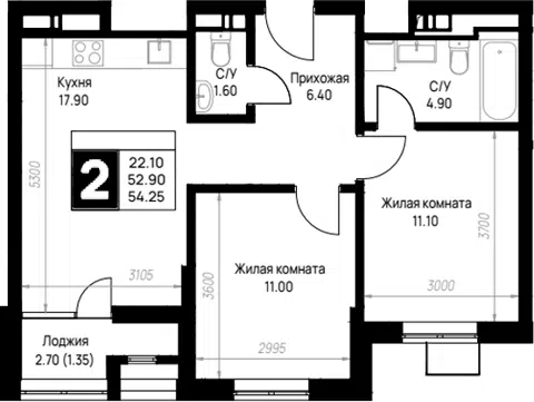 Планировка 2-к.кв