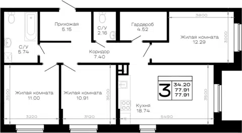 Планировка 3-к.кв