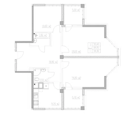 Планировка 3-к.кв