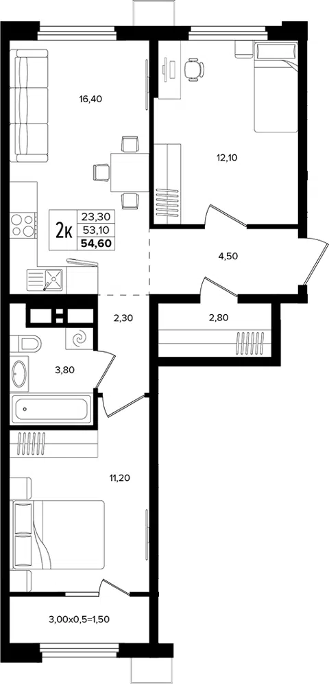 Планировка 3Е-к.кв