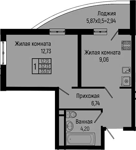 Планировка 1-к.кв