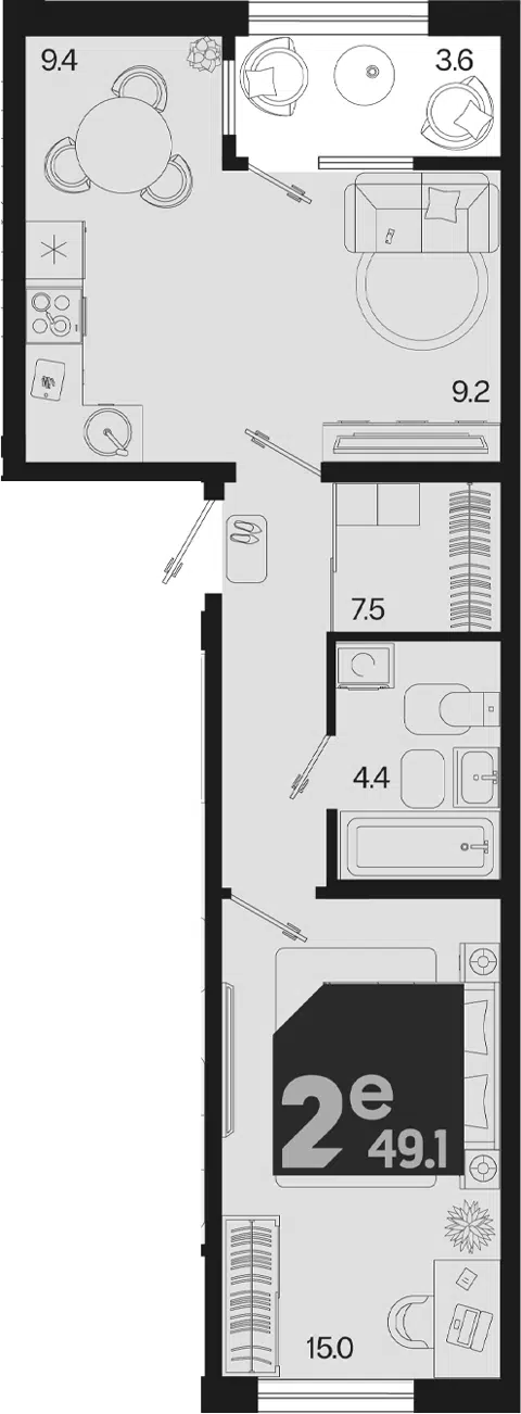 Планировка 2Е-к.кв