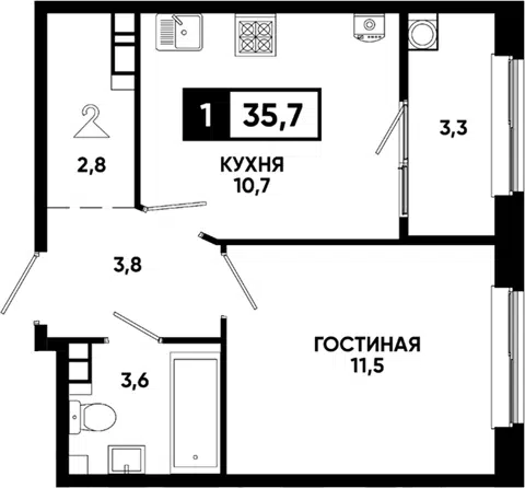 Планировка 1-к.кв
