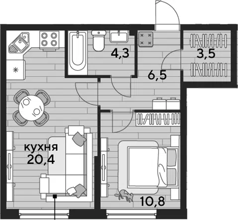 Планировка 1-к.кв