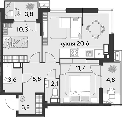 Планировка 3Е-к.кв
