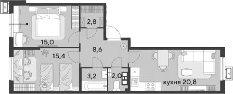 Планировка 3Е-к.кв