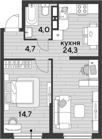 Планировка 1-к.кв