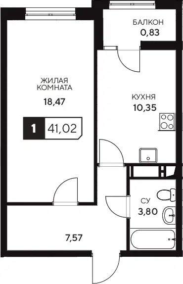 Планировка 1-к.кв