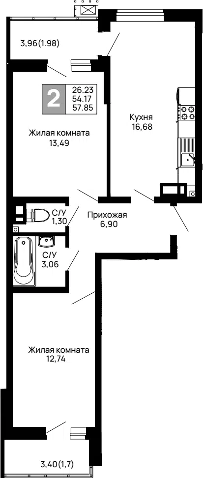 Планировка 2-к.кв