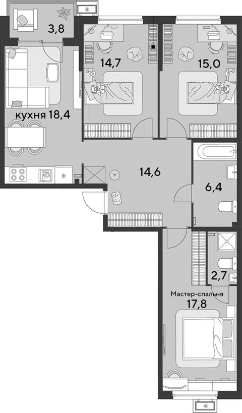 Планировка 4Е-к.кв