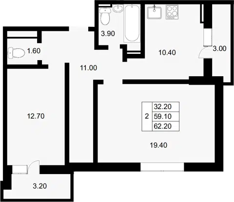Планировка 2-к.кв
