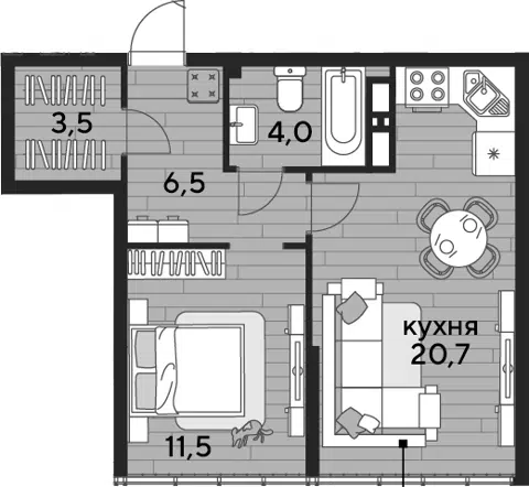 Планировка 1-к.кв