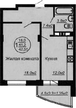 Планировка 1-к.кв