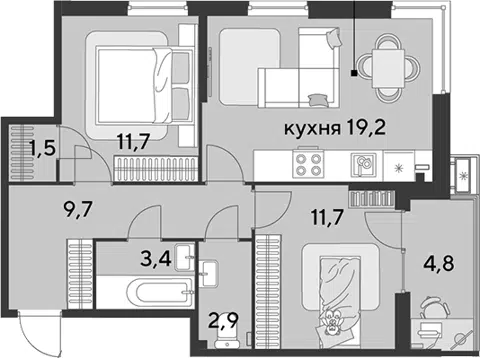 Планировка 3Е-к.кв