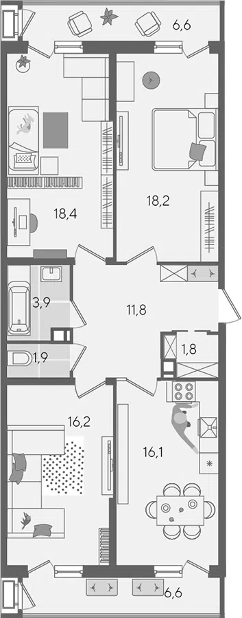 Планировка 4Е-к.кв