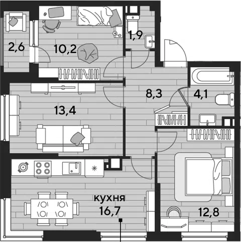 Планировка 3-к.кв