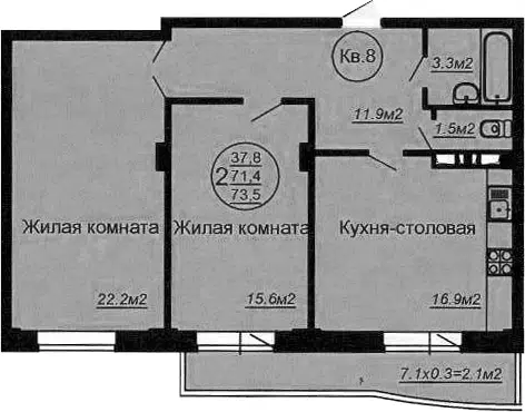 Планировка 3Е-к.кв