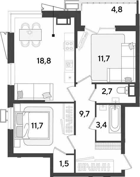 Планировка 3Е-к.кв