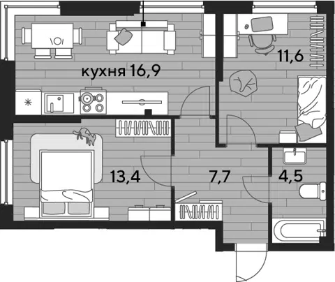 Планировка 2-к.кв