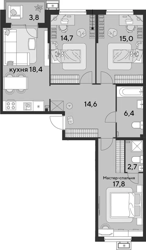 Планировка 4Е-к.кв