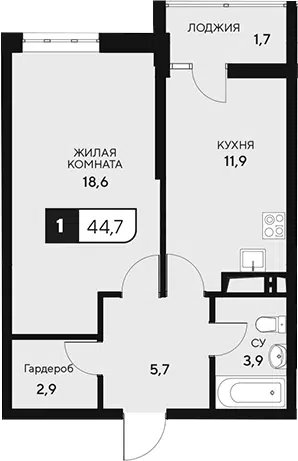Планировка 1-к.кв