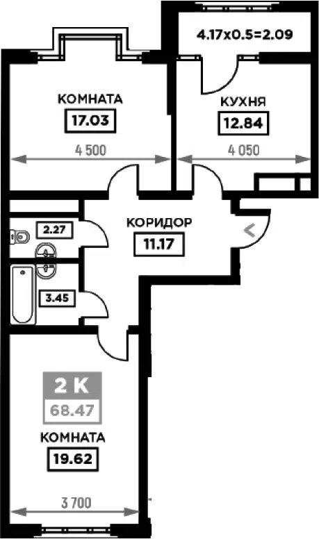 Планировка 2-к.кв