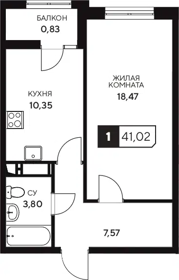 Планировка 1-к.кв