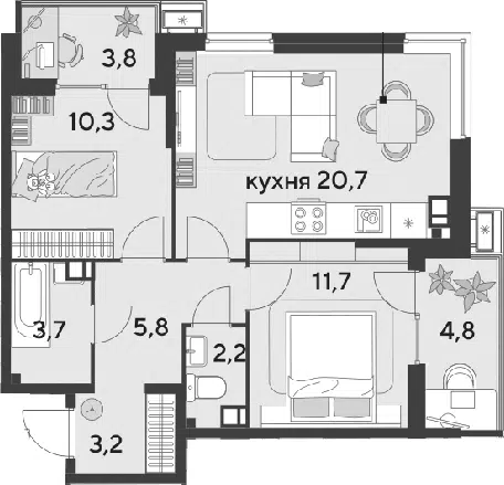 Планировка 3Е-к.кв