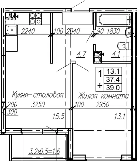 Планировка 1-к.кв