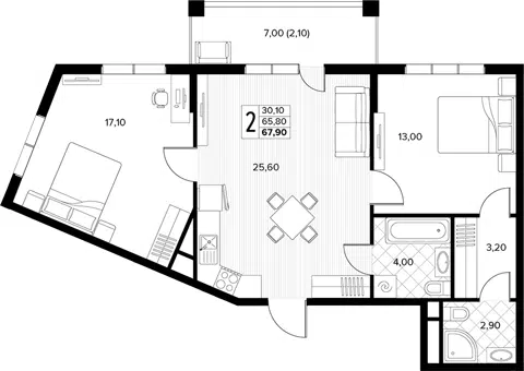 Планировка 2-к.кв