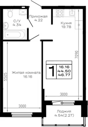 Планировка 1-к.кв