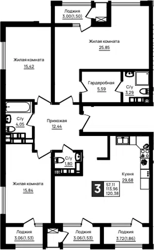 Планировка 3-к.кв