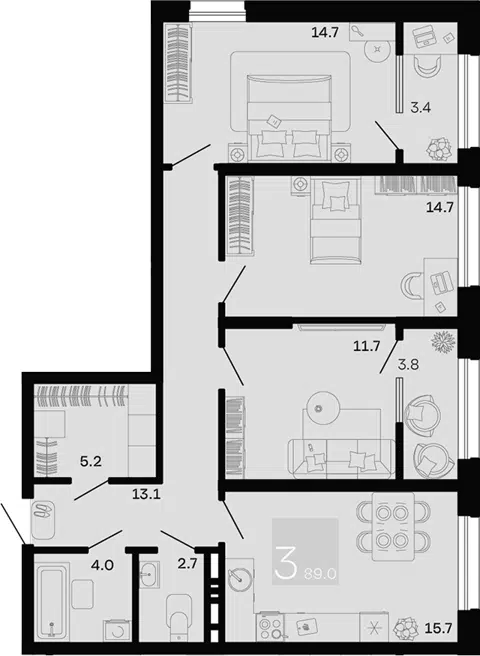 Планировка 3-к.кв