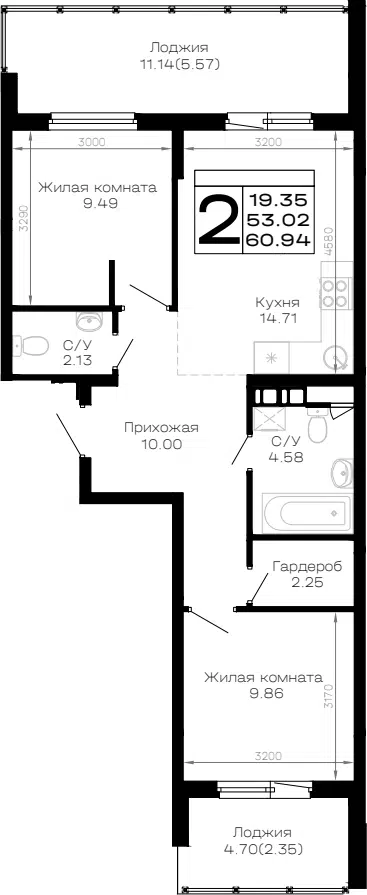 Планировка 2-к.кв