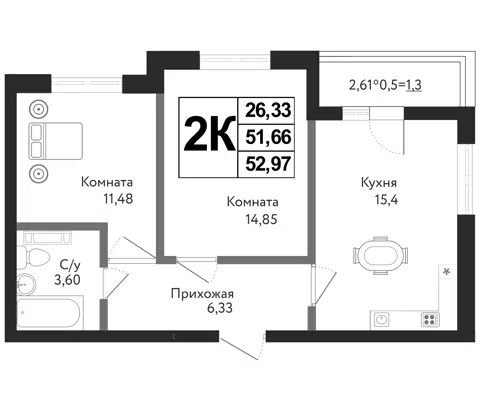 Планировка 2-к.кв