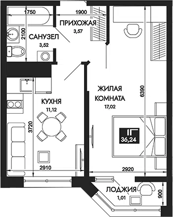 Планировка 1-к.кв