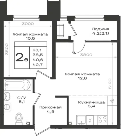 Планировка 2Е-к.кв