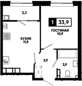 Планировка 1-к.кв
