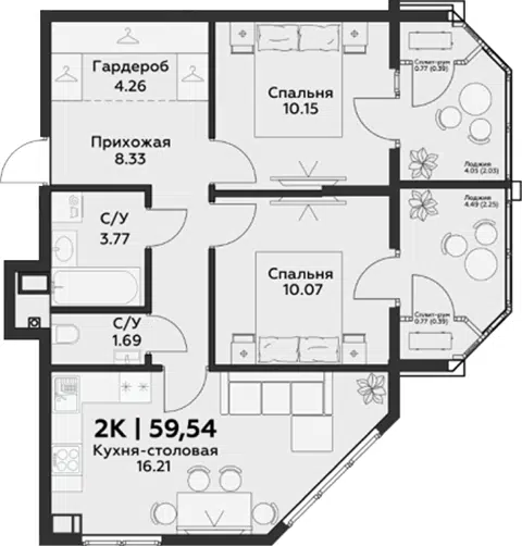 Планировка: 3Е-к.кв