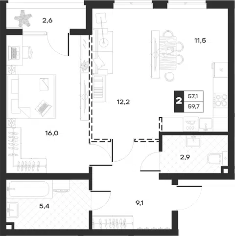 Планировка 2-к.кв