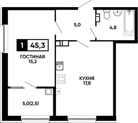 Планировка 1-к.кв
