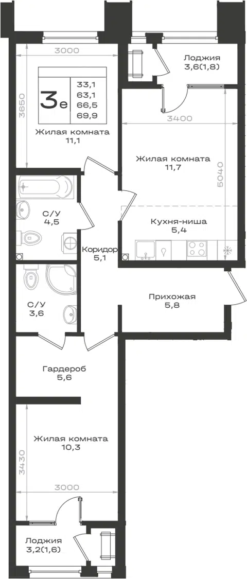 Планировка 3Е-к.кв