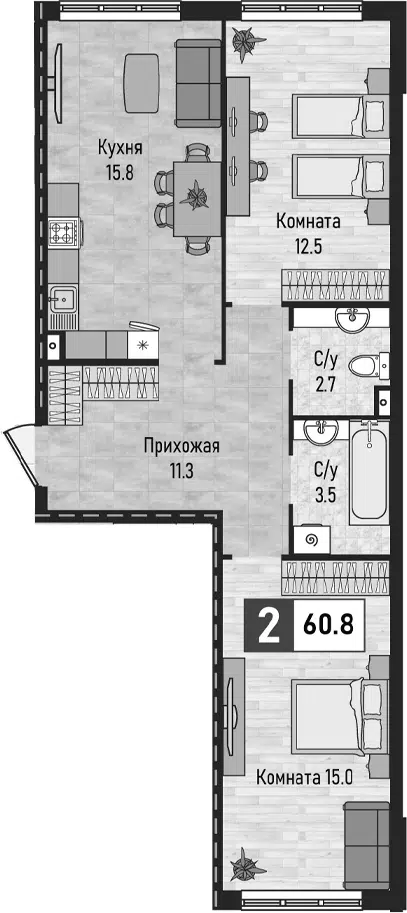 Планировка 2-к.кв